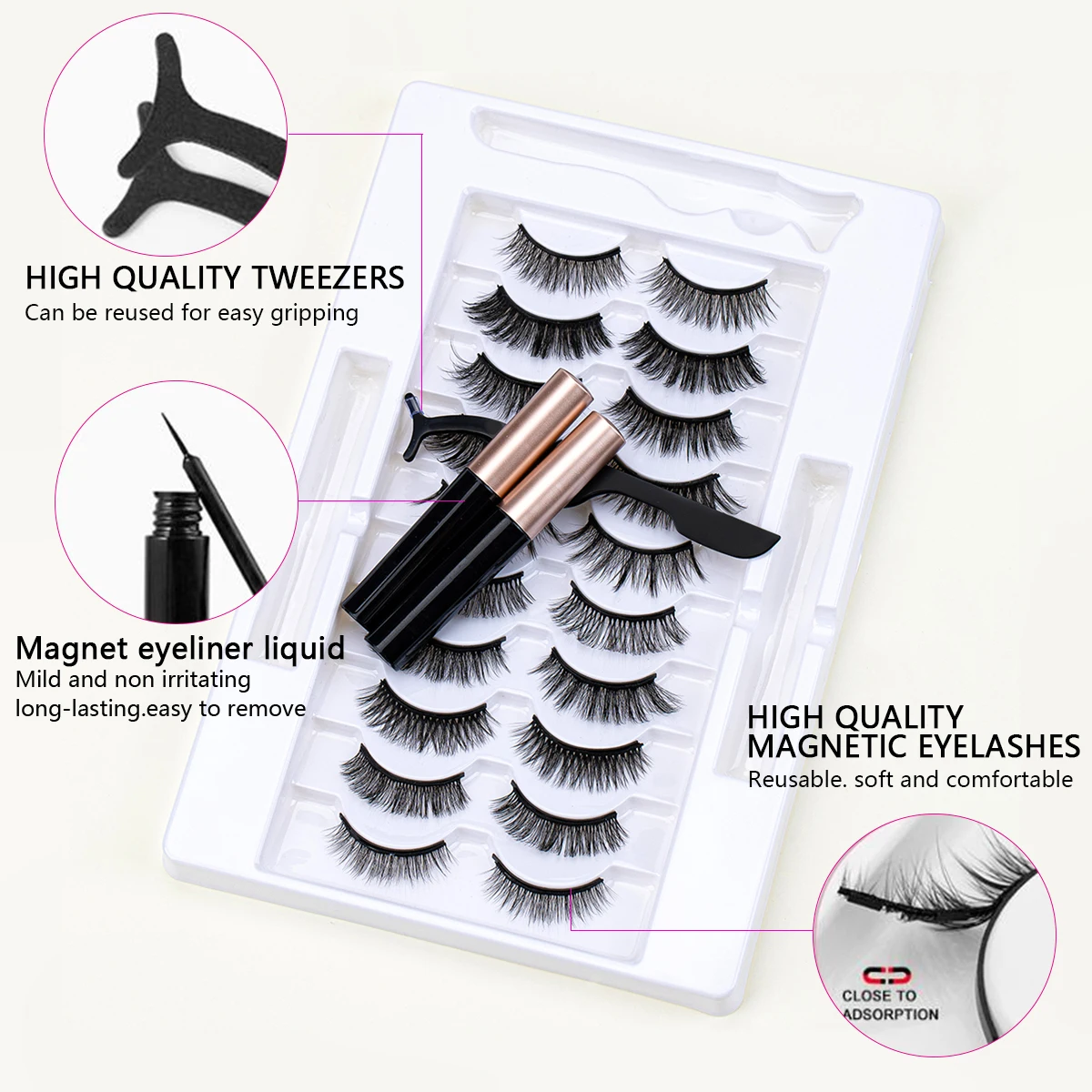 10Pairs Magnet False Eyelashes Reusable Magnetic Eyelashes With Eyeliner and Tweezers Natural Look Thick Fake Eyelashes makeup