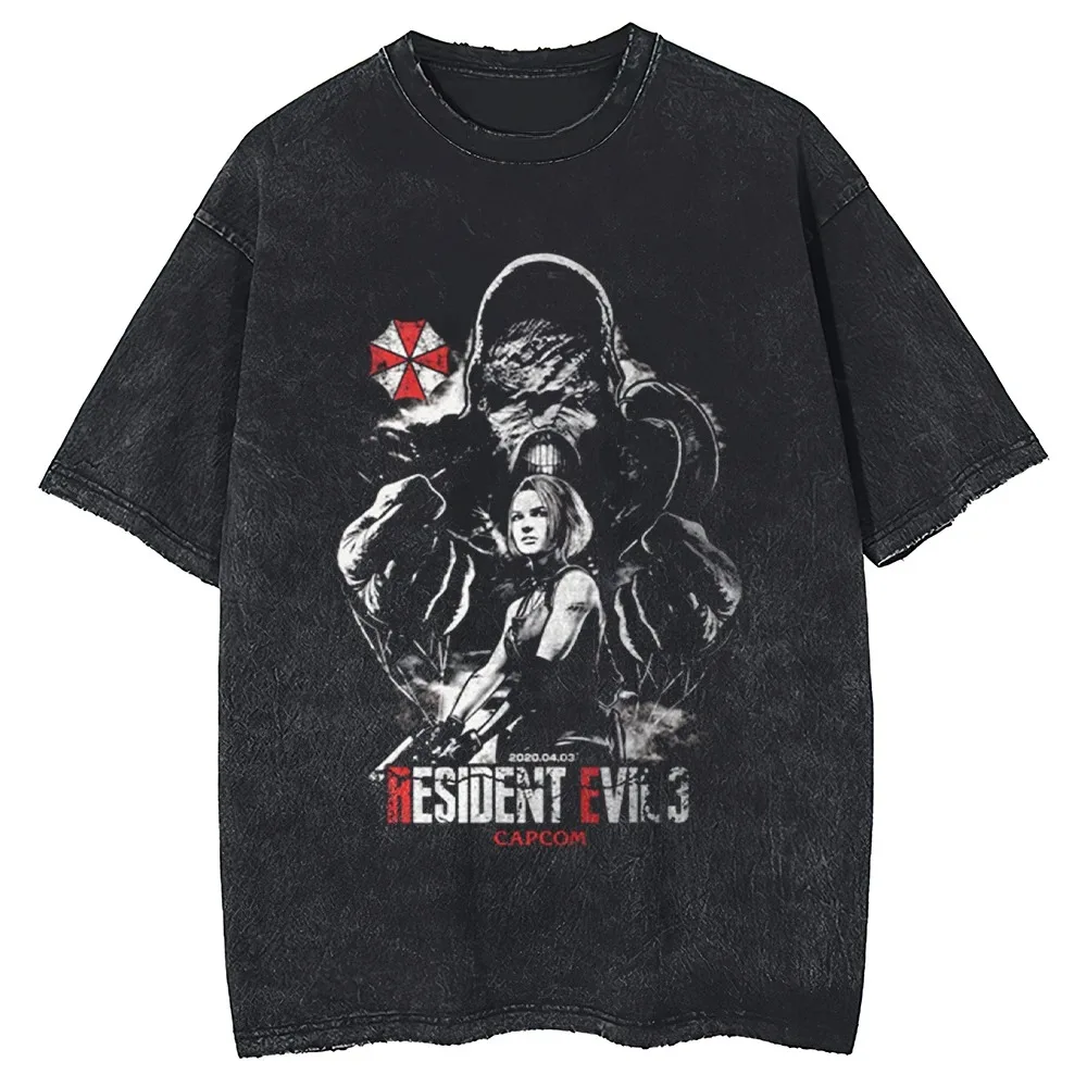 الكلاسيكية الرعب والإثارة لعبة غسلها خمر تي شيرت الشارع الملابس المقيم الشر القطن الهبي حمض عالية الجودة لينة تيز