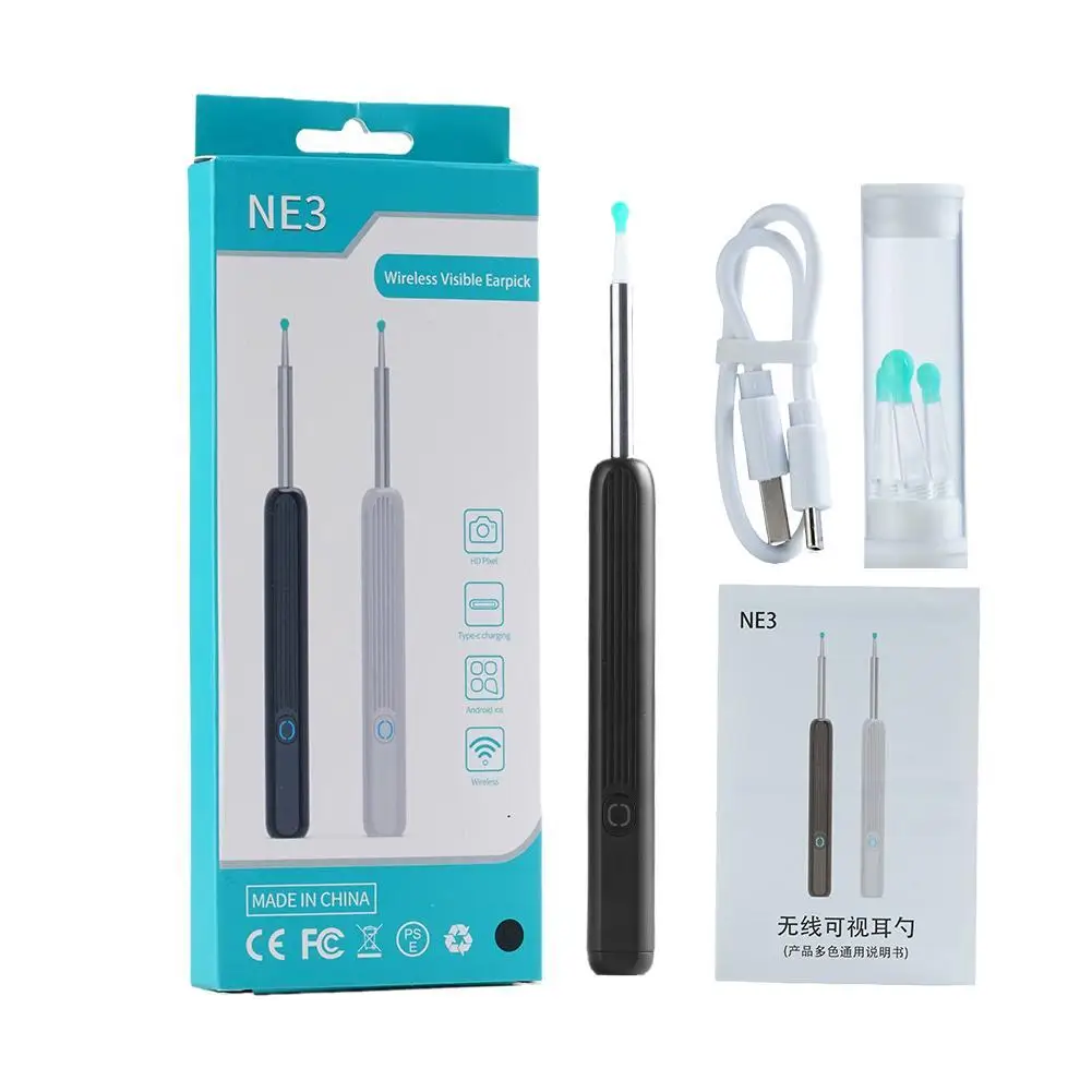 Nettoyeur d'oreille visuel intelligent, kanoscope sans fil, oreille d'avertissement, kit de livres NE3, bâtons de retrait, endoscope, kit d'outils de caméra