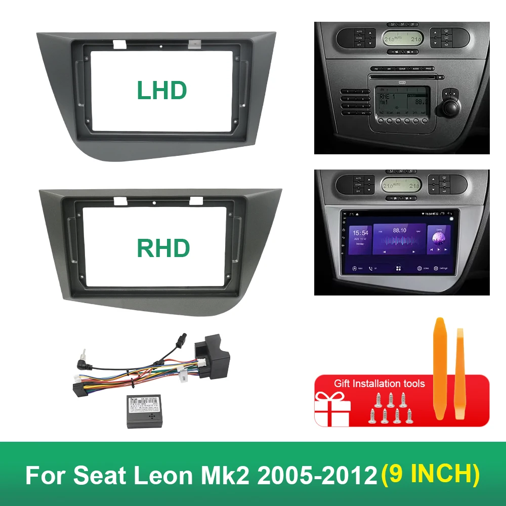 

16 Pin Canbus Box Decoder 9 Inch 22.86cm for Seat Leon Mk2 2005-2012 Wiring Harness with Android System Dashboard Panel Frame