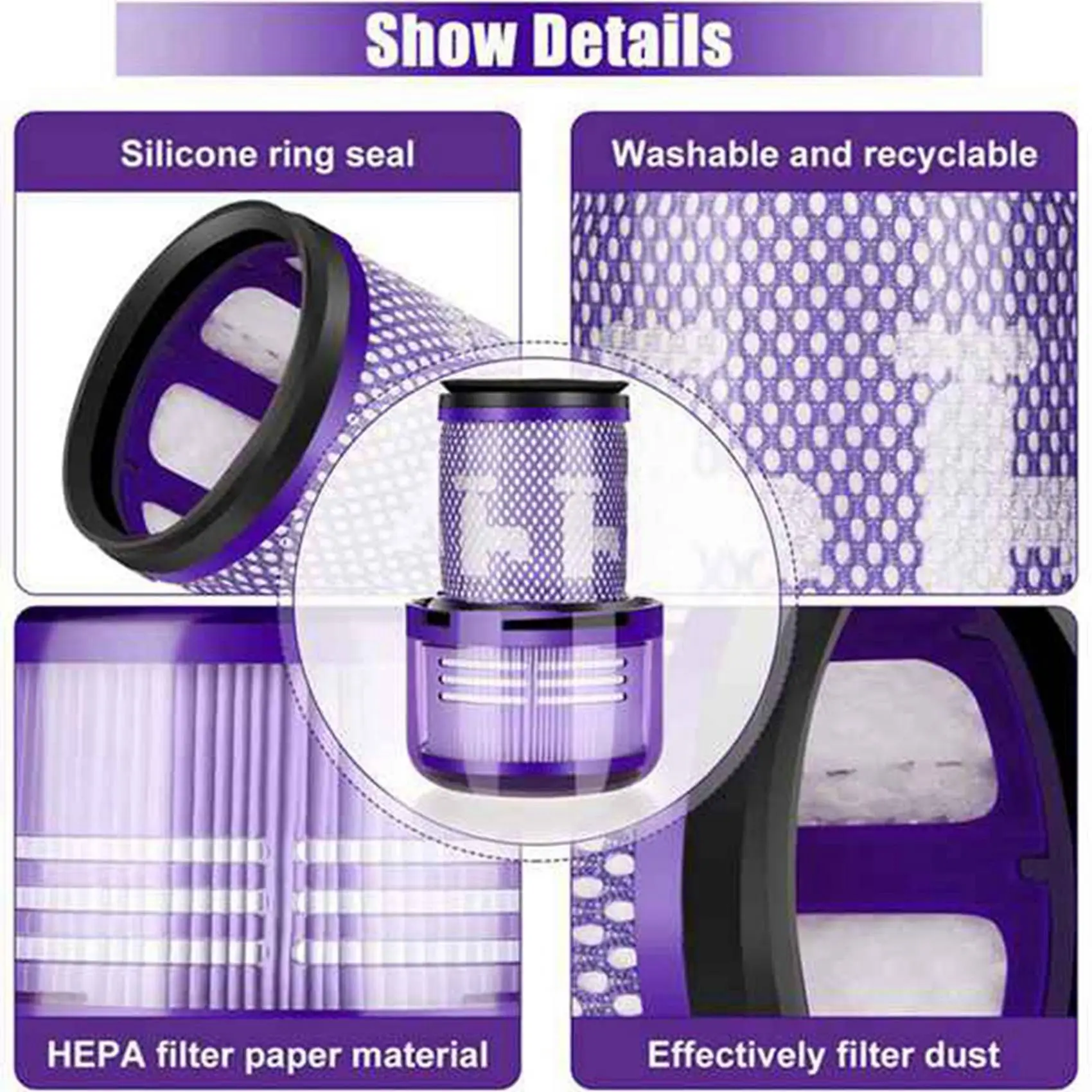 

WCS-2X V12 Filter Compatible With For Dyson V12 Detect Slim, V12 Slim Vacuums, Compare To Part 971517-01