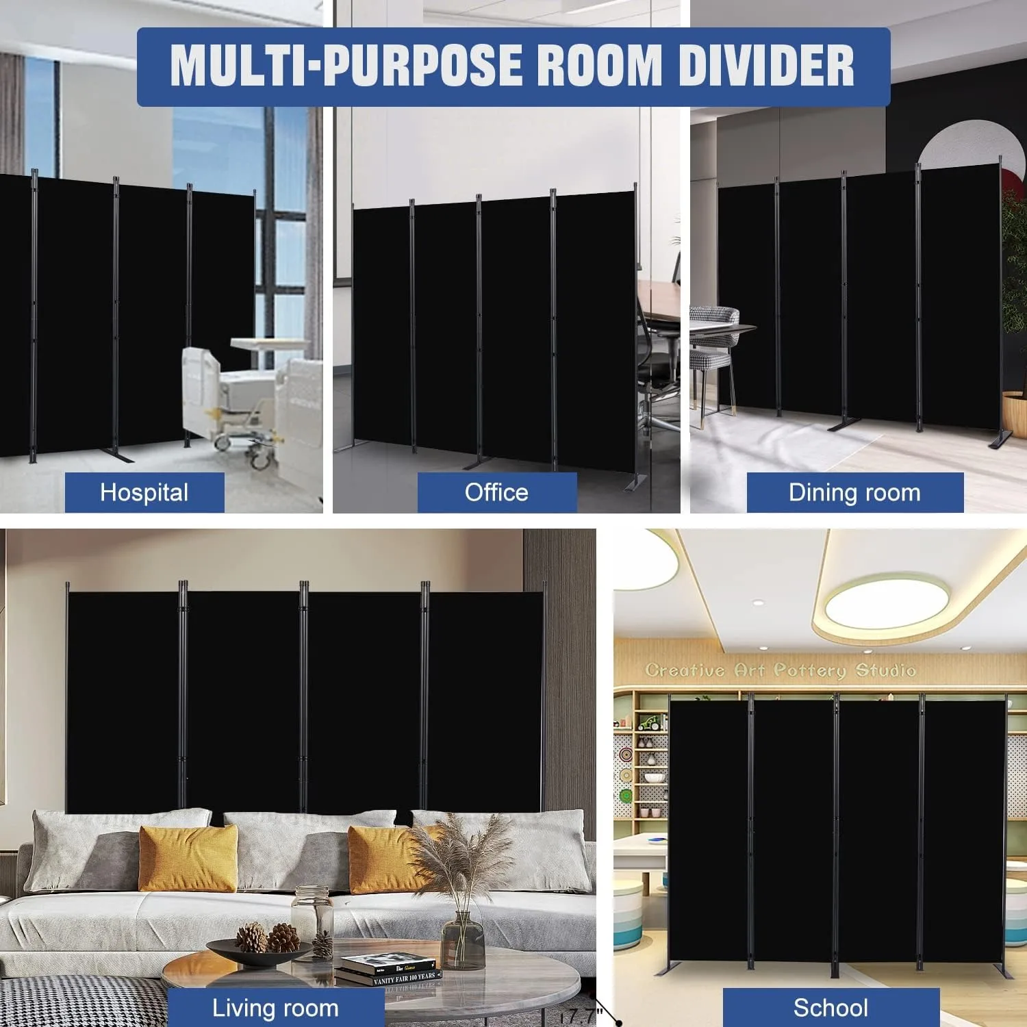 Room Divider 6FT Portable Room Dividers and Folding Privacy Screens, 88'' W Fabric Divider for Room Separation 4 Panel Partition