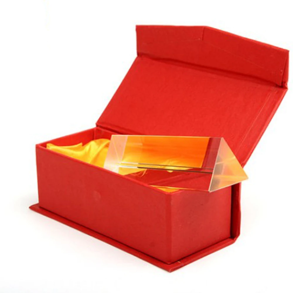 10CM Optical Glass Triple Triangular Prism Physics Teaching Light Spectrum Gift Box