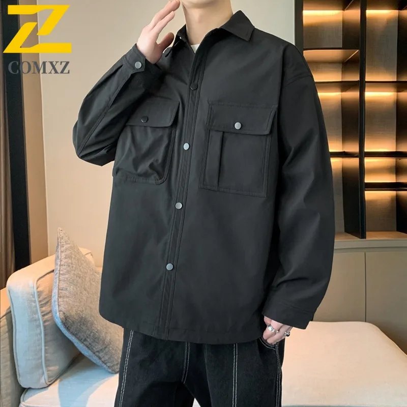 

COMXZ 2025 Мужская рабочая одежда, куртка, весна-осень, модная белая рубашка с отложным воротником, повседневное водонепроницаемое стильное пальто