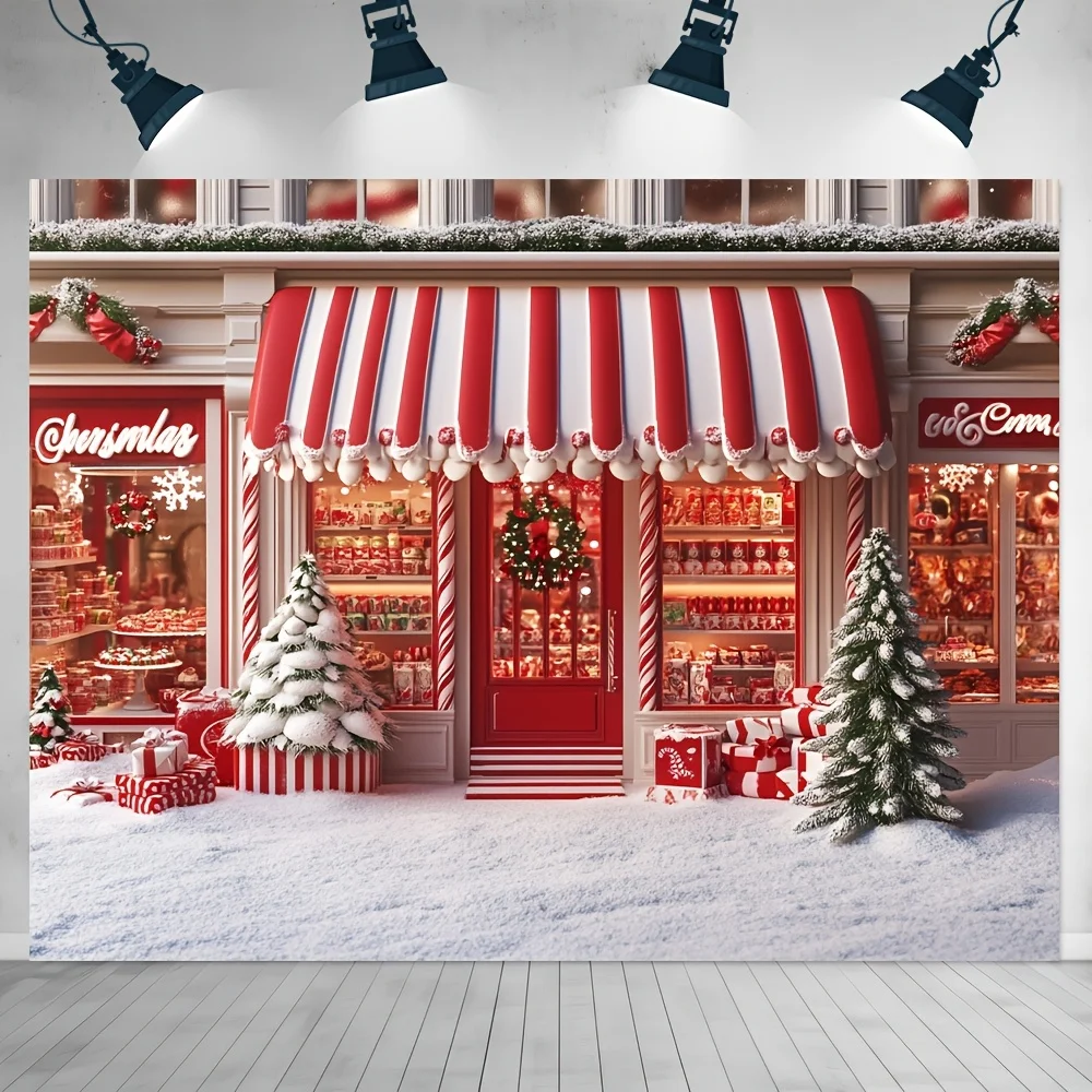 tapestry Christmas-Themed Fabric, Measuring Inches, Featuring a Christmas Candy Shop Design, Made of Polyest