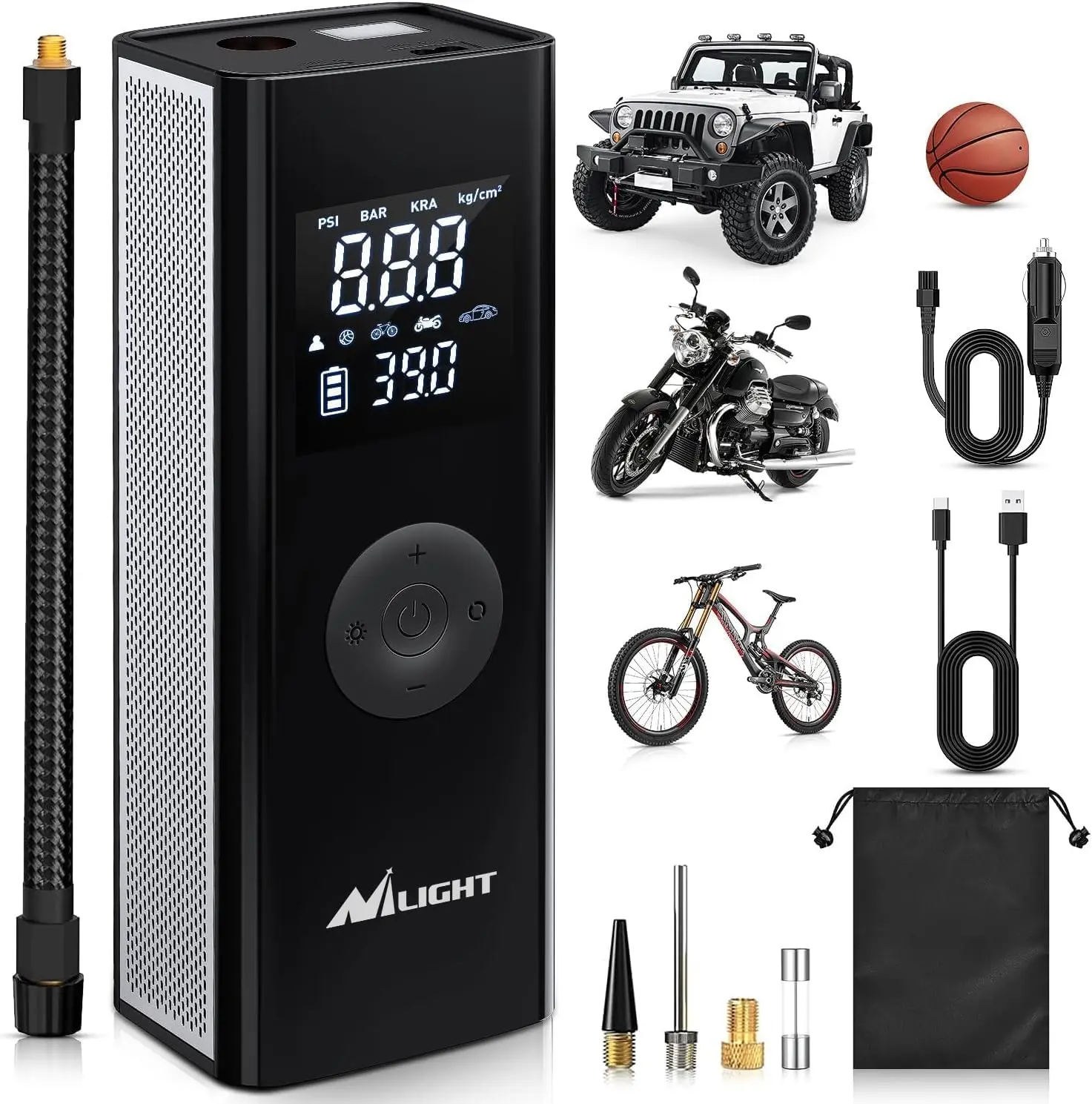 Nilight Tire Inflator Portable Air Compressor Battery Powered Rechargeable 12VDC 150PSI Cordless Tire Pump W/Digital Pressure Gauge 2X Faster Inflation Air Pump for Car Motorcycle