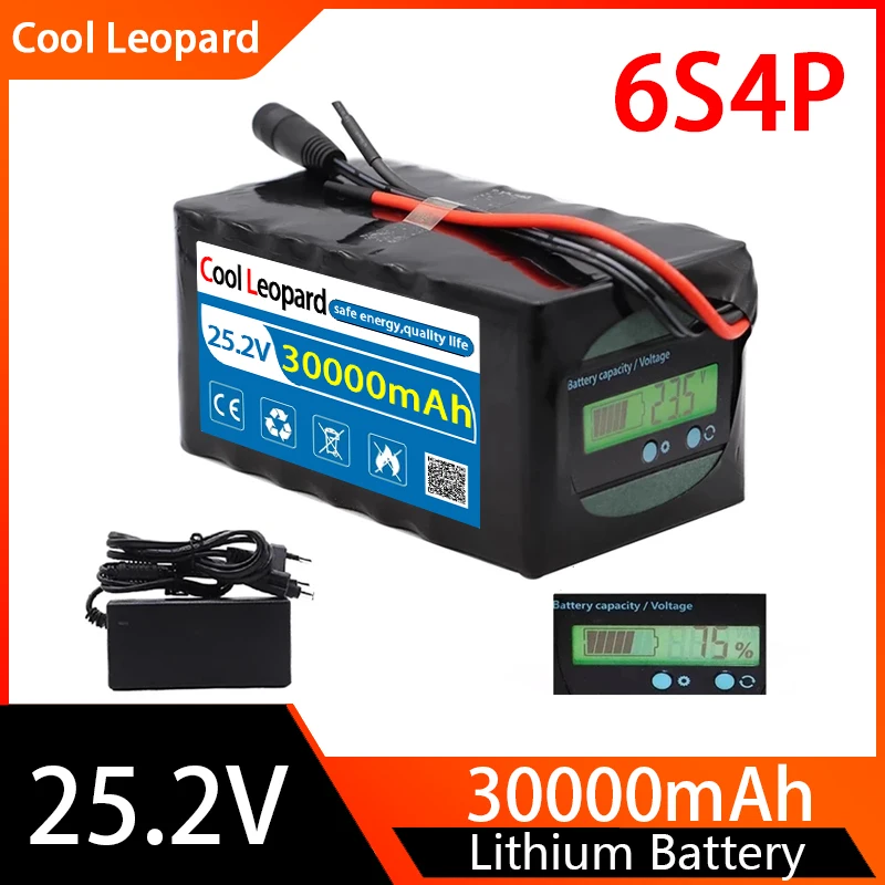 

24V 6S4P 30Ah Lithium Battery 500W High Power Battery 25.2V 30000mAh E-Bike BMS Electric Bicycle With Capacity Indicator+Charger