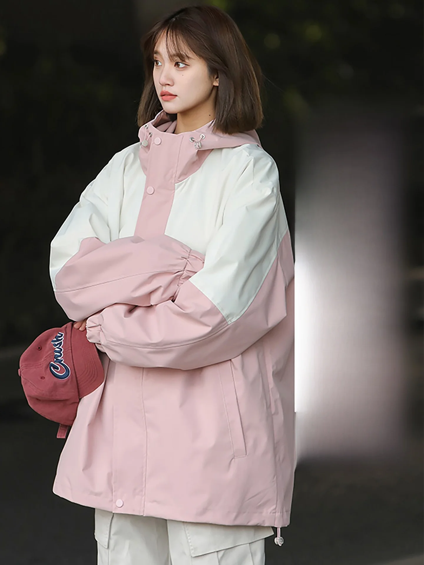 

Large Size Outdoor Women's Jaet Spring Autumn New Sle Color Blo Hooded Windproof Water Resistant Faion Urban Sle