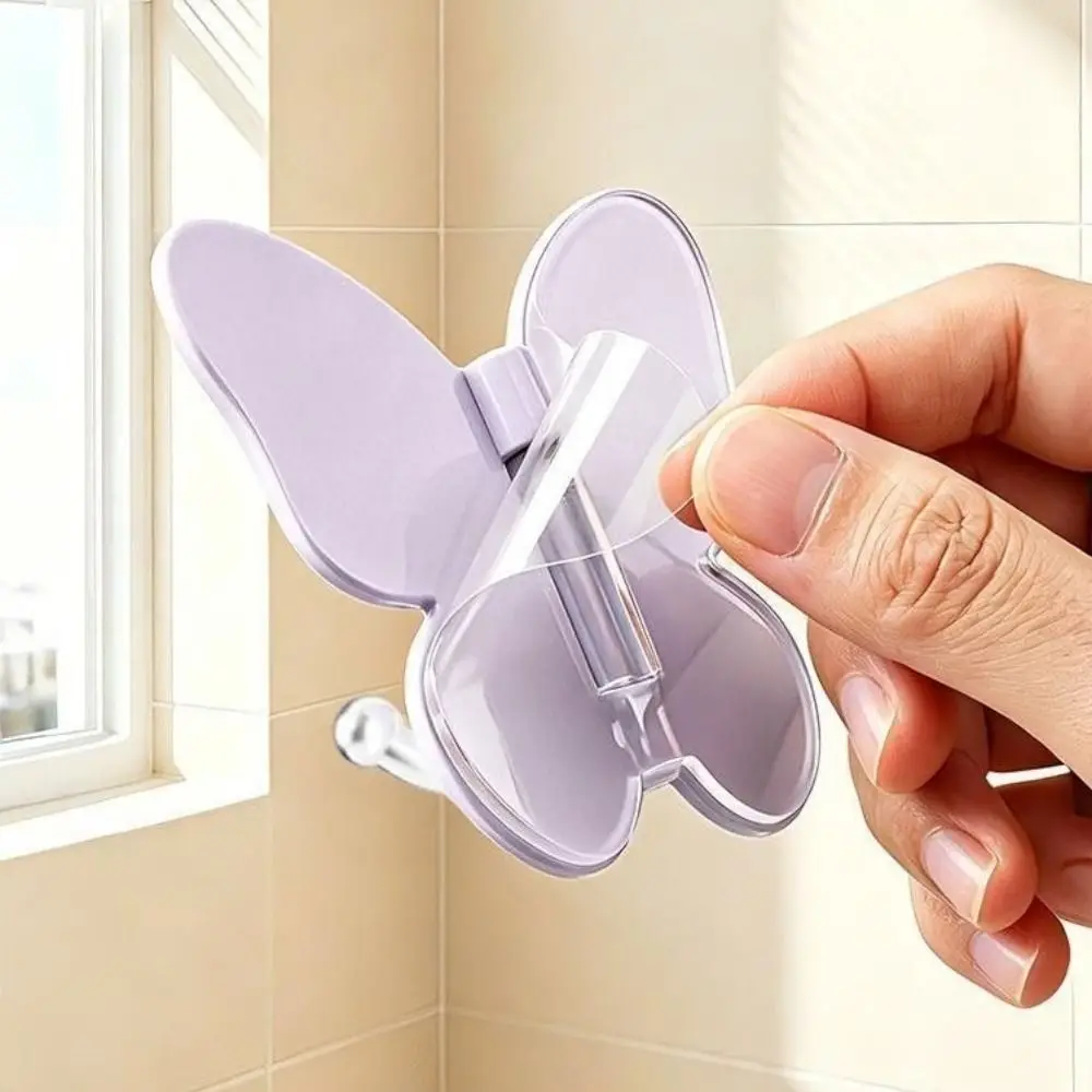 4PCS Plastic Rotating Butterfly Wall Hooks Self Adhesive Decorative Butterfly Triple Hook Wall Mounted Space Saving