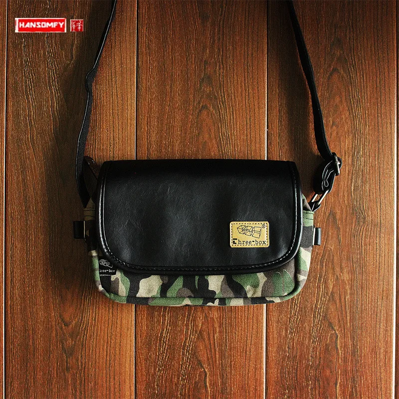 

2024 New Soft Leather Men's Bag Small Camouflage Diagonal Messenger Bag Retro Shoulder Crossbody Bag Trendy Mobile Phone Bags