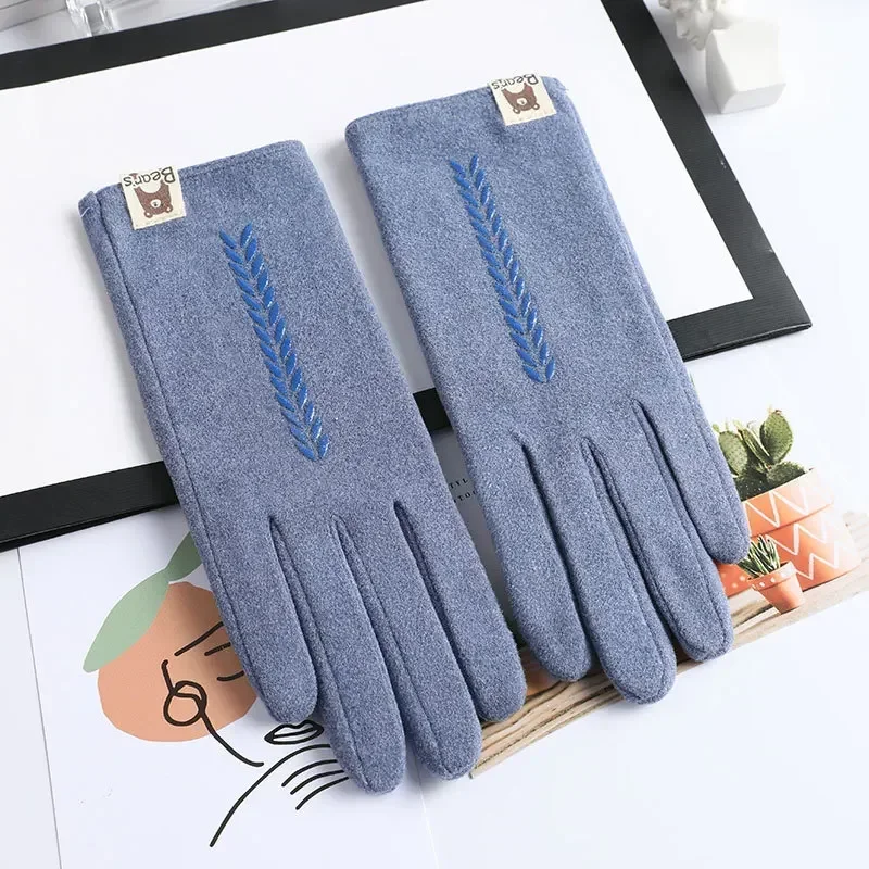 

New Women Winter Keep Warm Touch Screen Thin Section Gloves Single Layer Plus Velvet Inside Female Elegant Soft Gloves