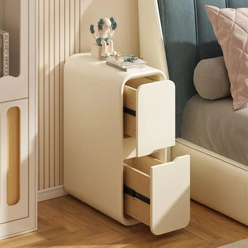 Solid wood bedside table Modern simple light luxury Extremely narrow crevice narrow cabinet Mini cream wind small bedsidestorage