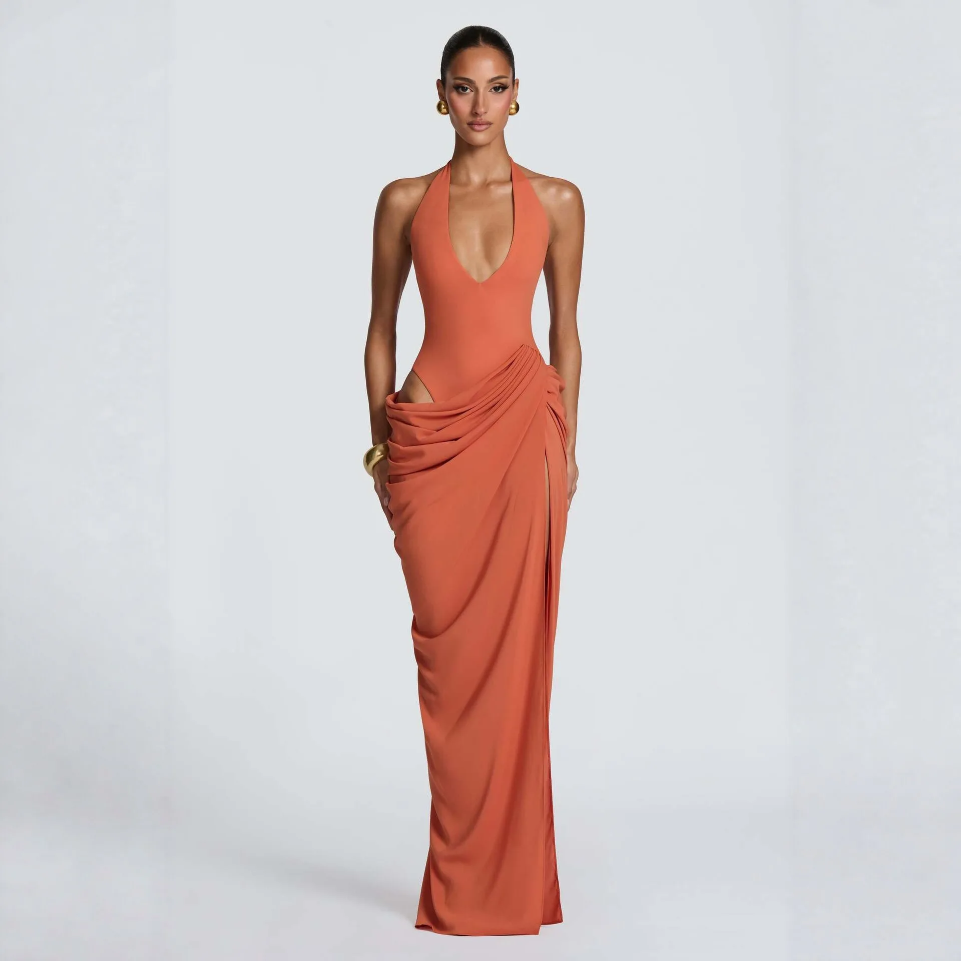 Townlike Patchwork Pleated Maxi Long Dress Women Halter 2026 Summer Dress V Neck Evening Nightclub Sexy Party Dresses