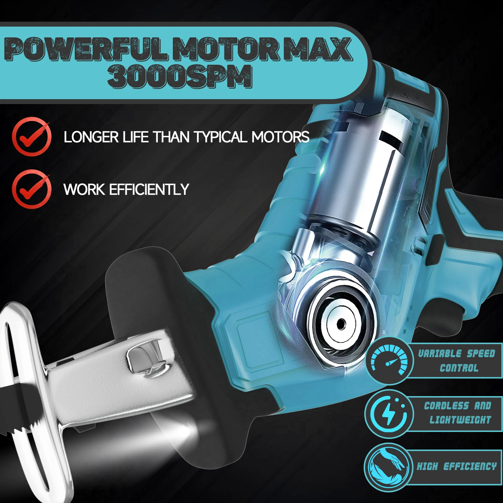 Cordless Reciprocating Saw 18V Brushless Reciprocating Saw with 5.5Ah Battery, 4 Saw Blades, for Metal Wood PVC Cutting