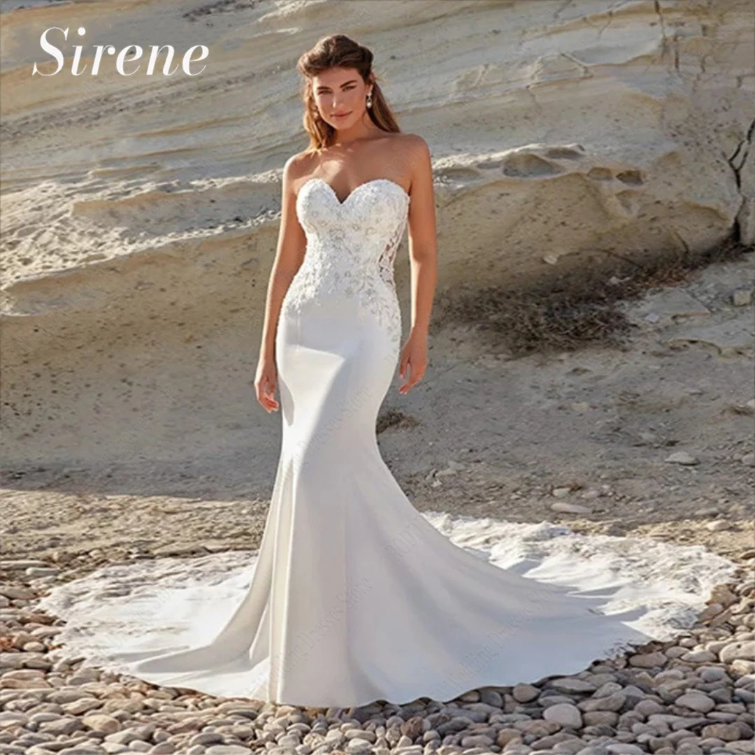 Exquisito vestido De novia elegante, apliques De encaje, vestido De novia De sirena, cuentas De tren De barrido, sin tirantes, personalizado, 2023