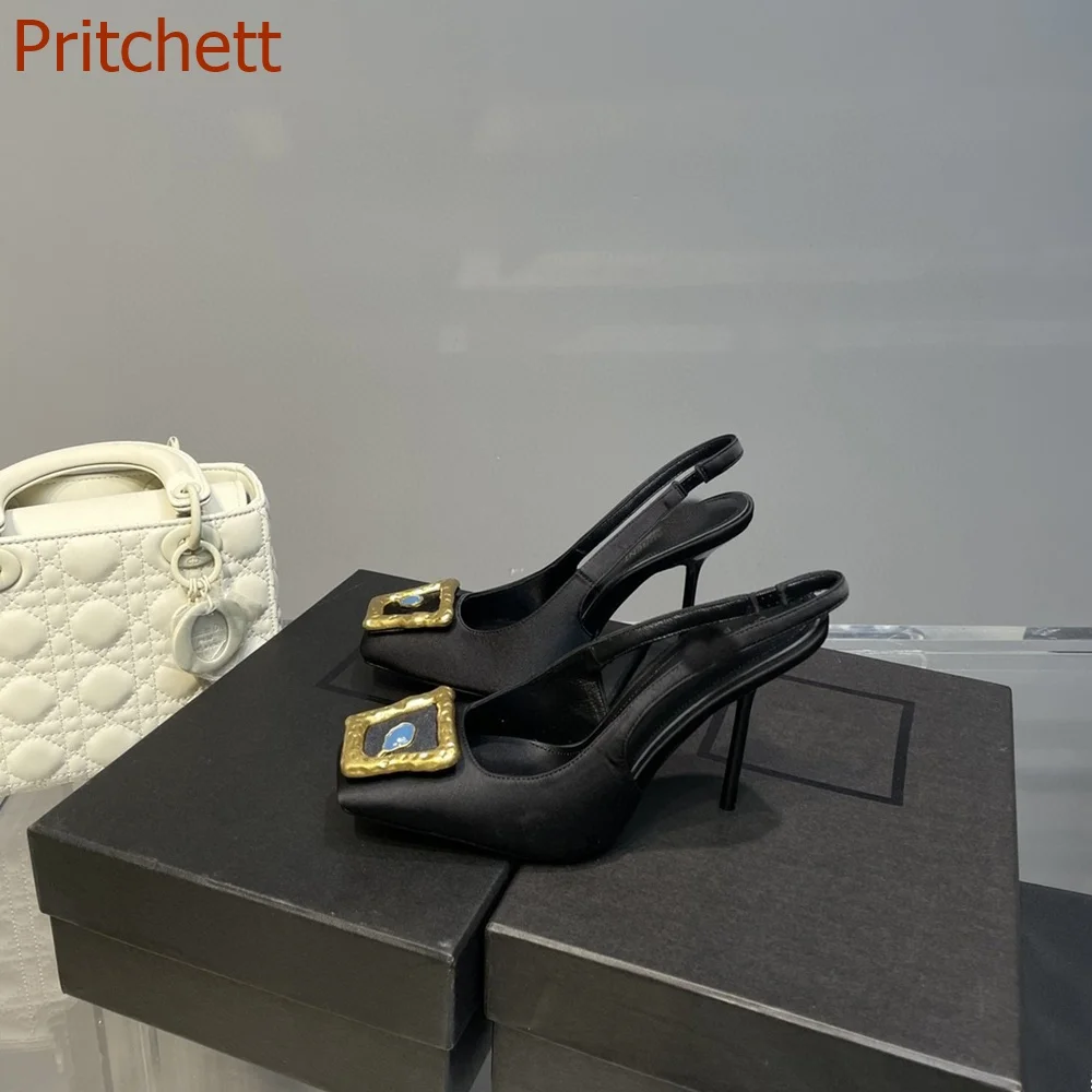 Square Toe Square Diamond Women Pumps Solid Fashion Slingback Back Strap Shallow Stiletto Heels Party Women Shoes 2023 Newest