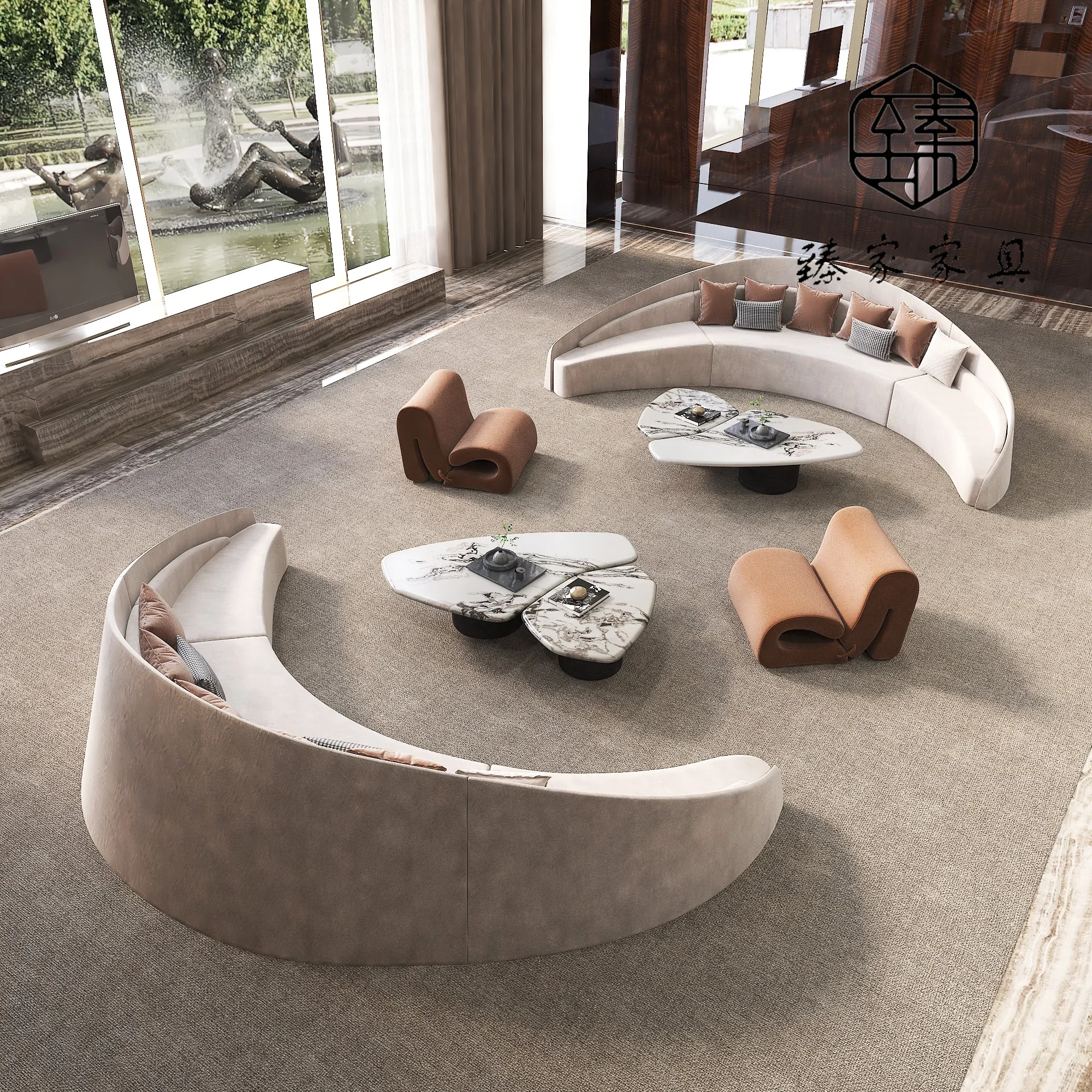 Wabi-sabi Style Hotel Homestay اللوبي الاستقبال أريكة صالون تجميل نادي الراحة التفاوض منحني أريكة مكتب أثاث مخصص