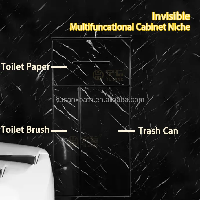 Concealed 304 Stainless Steel Toilet Paper Trash Can Toilet Brush All-in-one Bathroom Wall Rimless Niche Tiled