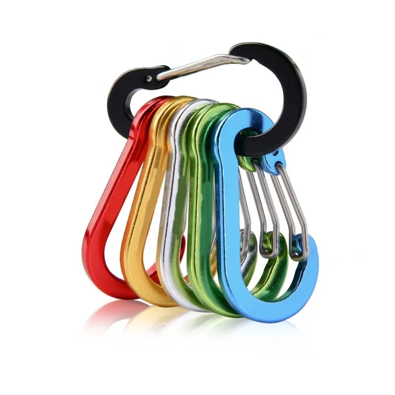 6Pcs Camping Mountaineering Buckle D Shape Carabiner Spring Snap Clip Multifunctional Fishing Climbing Acessories