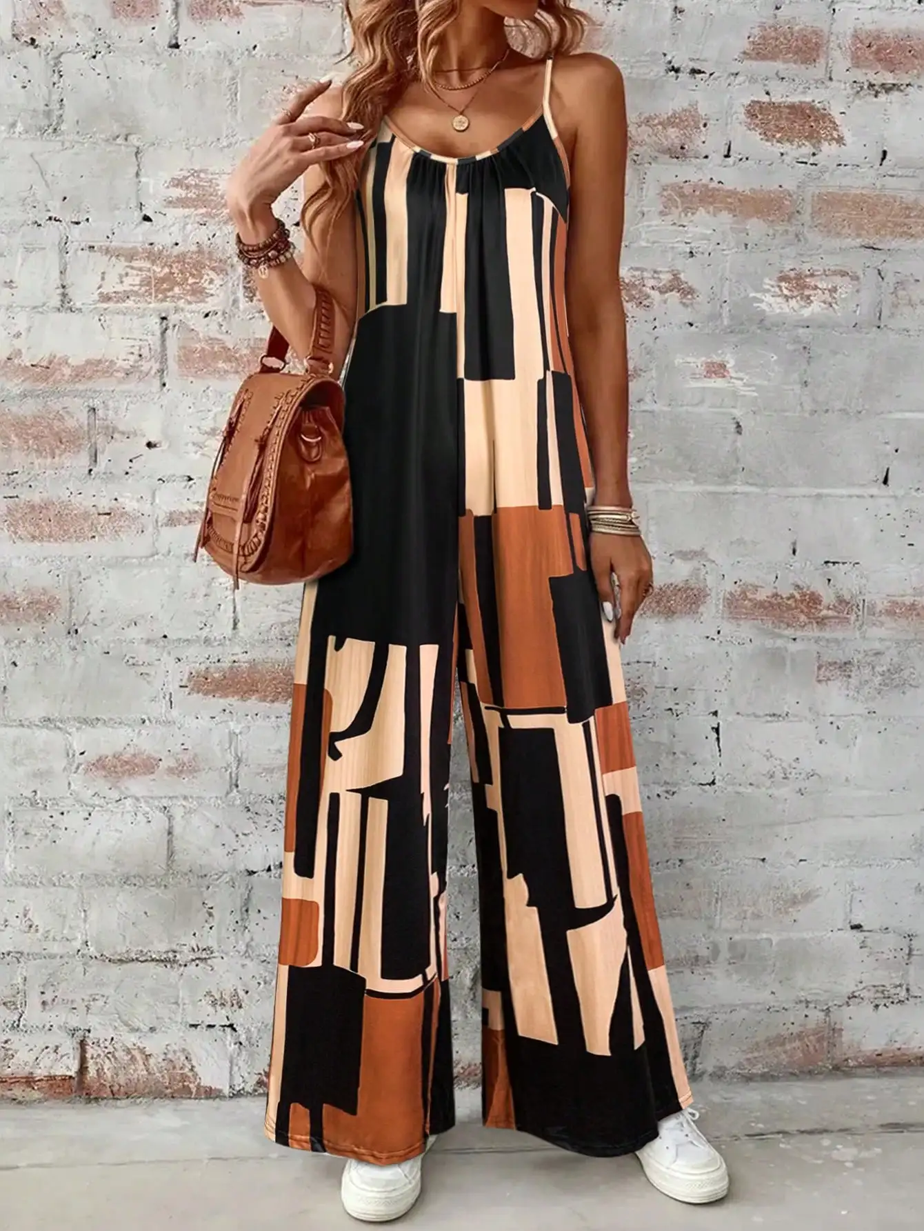 

Women's Off the Shoulder Slingback Long Length Drawings Print Jumpsuit-Summer Sleeveless Jumpsuit For vacation outfits women