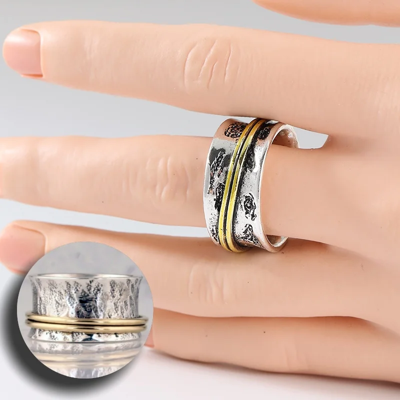 Fashion Concise Hand Hammer Pattern Silvery Plated Ring for Women Men's Vintage Party Daily Versatile Jewelry Accessories Crafts