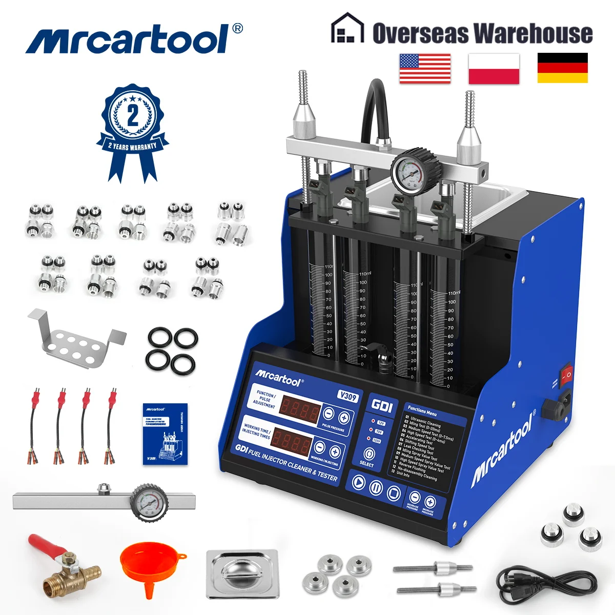 

MR CARTOOL GDI Очиститель и тестер топливных форсунок TFSI TSI Автомобильная форсунка высокого давления Ультразвуковая чистящая машина V309