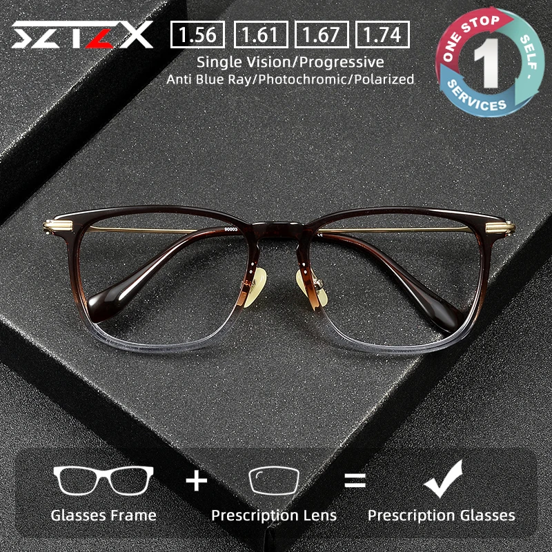

SZTZX Titanium Frame Anti Blue Light Glasses Men Women Retro Cat Eye Glasses Optical Prescription Customized Progressive 90003