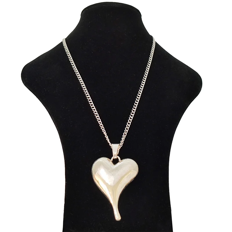 

1 x Tibetan Silver Plated Large Love Heart Pendant Necklace Jewelry on Long Link Chain Lagenlook 34"