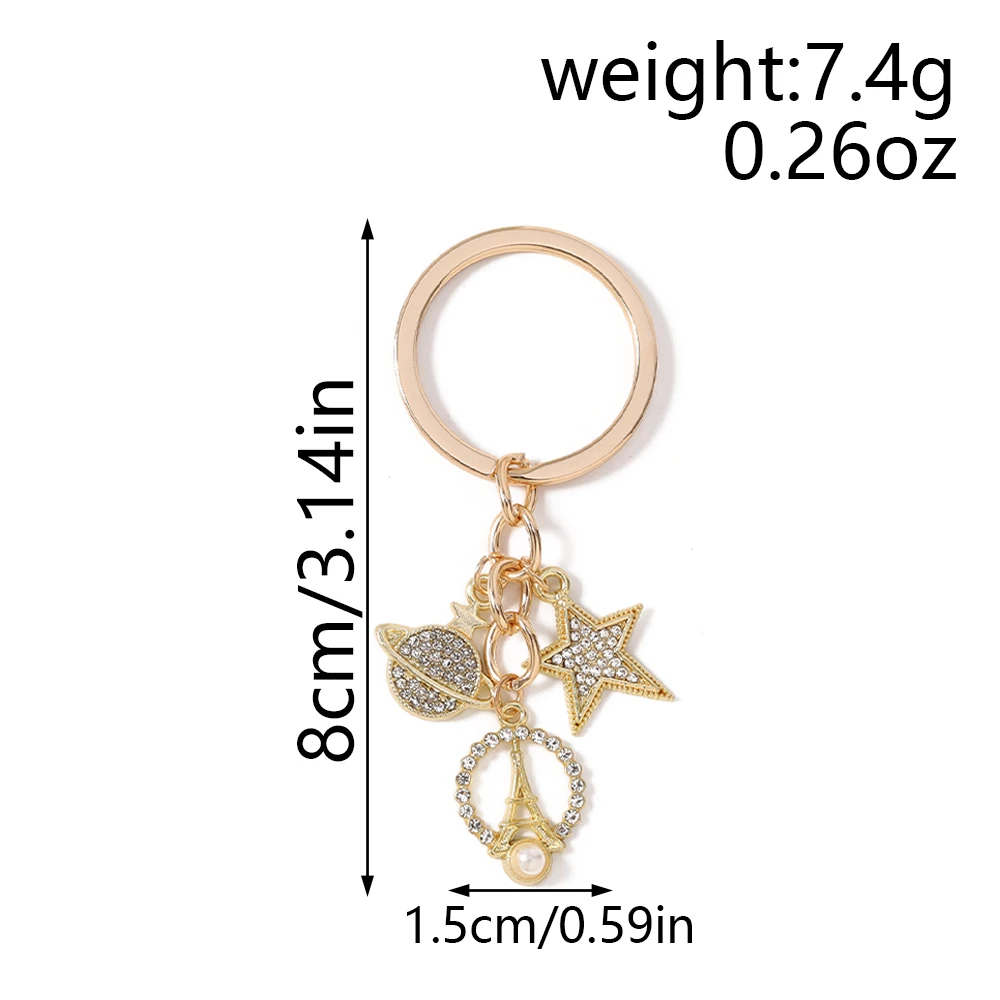 Aihua Zierlicher Strass-Stern-Schlüsselanhänger Kristall-Eiffelturm-Schlüsselring-Anhänger für Damen Mädchen Handtaschen-Deko Charms DIY Schmuck – Detail 7