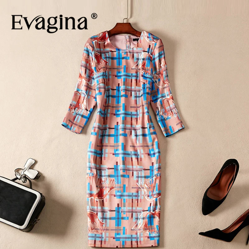 

Evagina Fashion design Spring Summer Women's Three Quarter Sleeved Printing Pretty Slim-Fit Hip Wrap S-XXL Mini Dresses