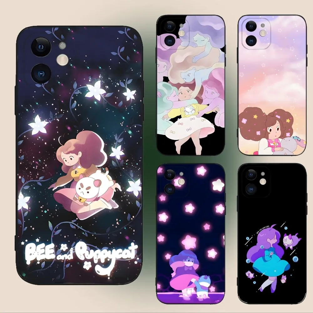 

B-BeeS And Cute P-PuppycatS Phone Case For iPhone 15,14,13,12,11,Plus,Pro Max,XS,X,XR,SE,Mini,8,7 Soft Silicone Black Cover