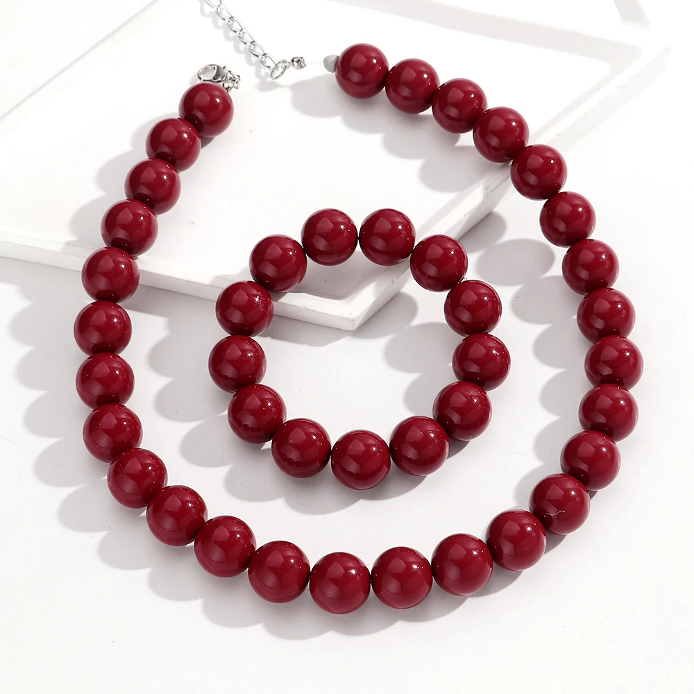 2 Teile/satz Boho Bunte Acryl Runde Perlen Halsband Halskette Armbänder Geometrische Harz Ball Perlen Party Schmuck Set für Frauen Neue – Detail 15
