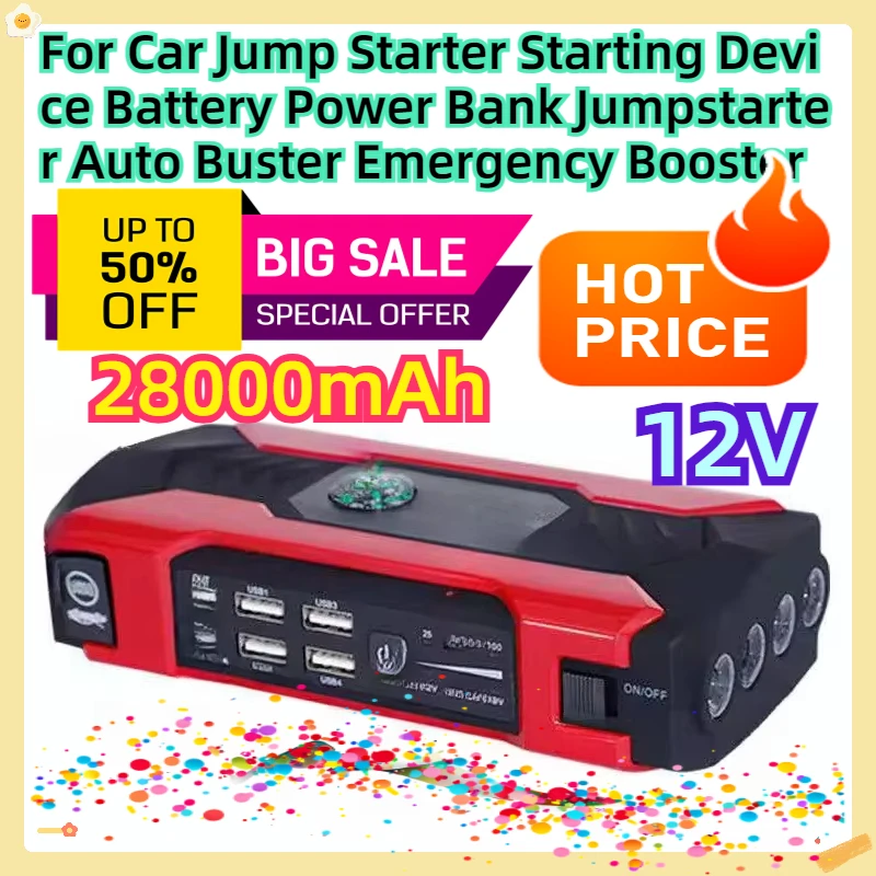 

For 12V 28000mAh Car Jump Starter Starting Device Battery Power Bank Jumpstarter Auto Buster Emergency Booster