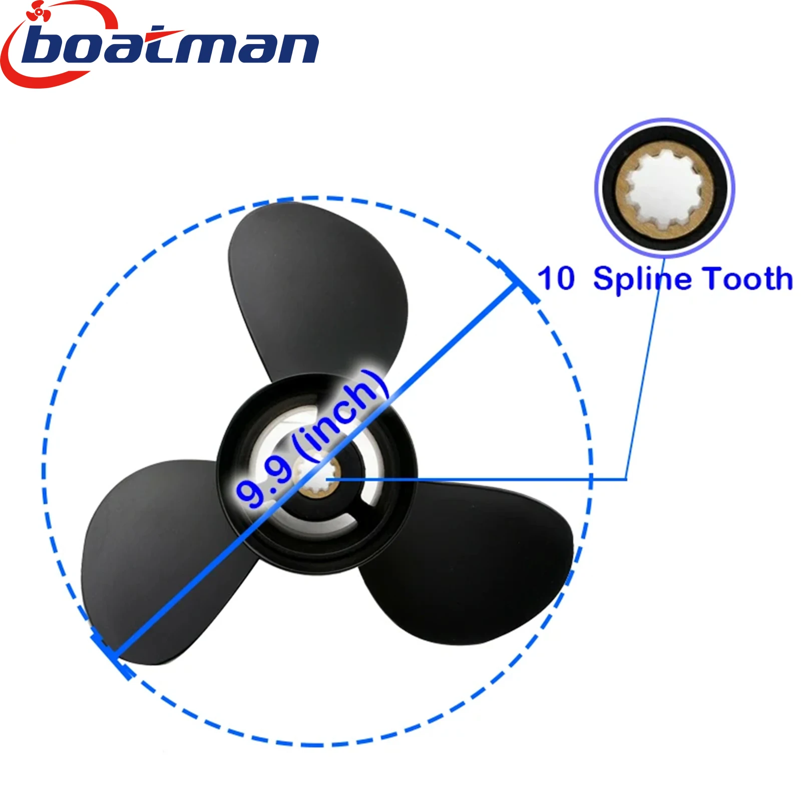 BoatMan® Propeller 9.9x14 For Tohatsu Outboard Engine 25HP 30HP MFS25 MFS30 NSF25 NSF30 10 Tooth Spline 349B64529-1 Aluminum