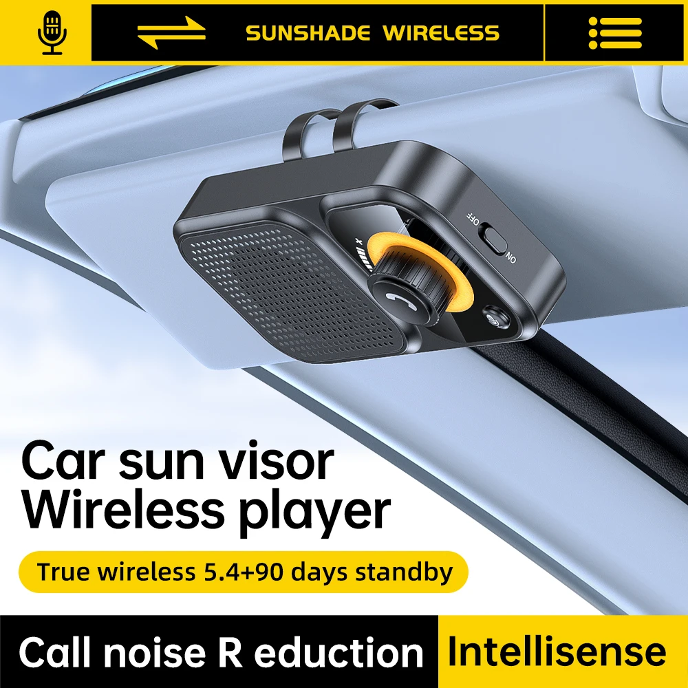 Sun Visor Clip Car Bluetooth 5.4 Speaker Wireless Handsfree Car Kit Speakerphone Stereo Music Player Support Siri Long Standby