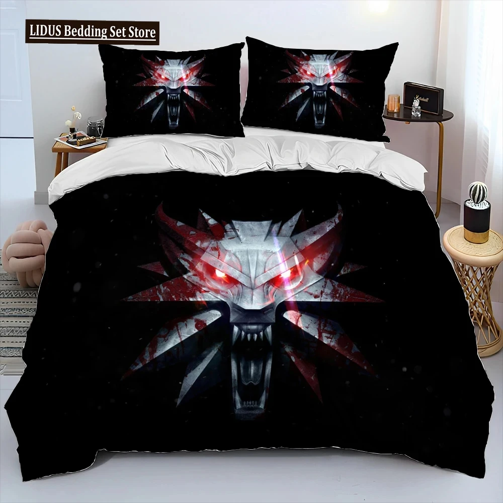 3D The W-Witcher Game Gamer Cartoon Comforter Bedding Set,Duvet Cover Bed Set Quilt Cover Pillowcase,king Queen Size Bedding Set