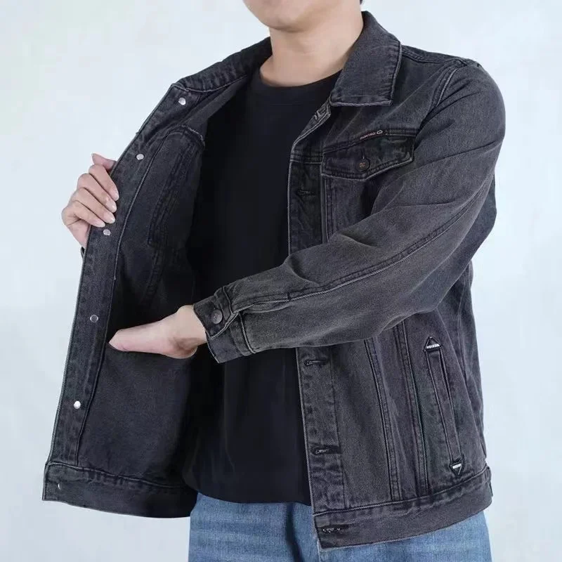 

Loose Fit Men's Denim Jaet Spring Autumn New Sle Casual Workwear Long Sve Breathable Cotton Jeans Jaet with kets