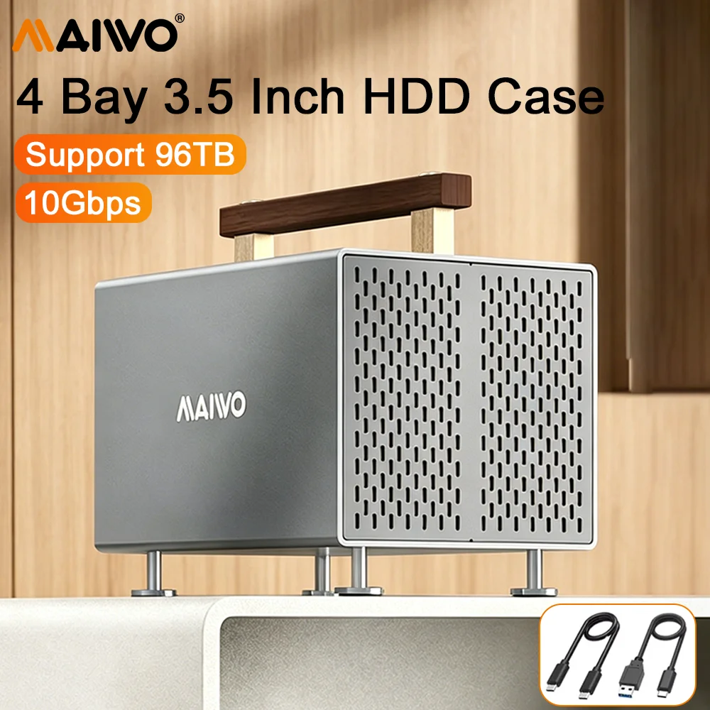 MAIWO 4 Bay HDD Case 10Gbps Adapter for 3.5 Inch SATA HDD with SATA III Chipset USB3.2 Gen2 External 3.5''HDD case Support 96TB