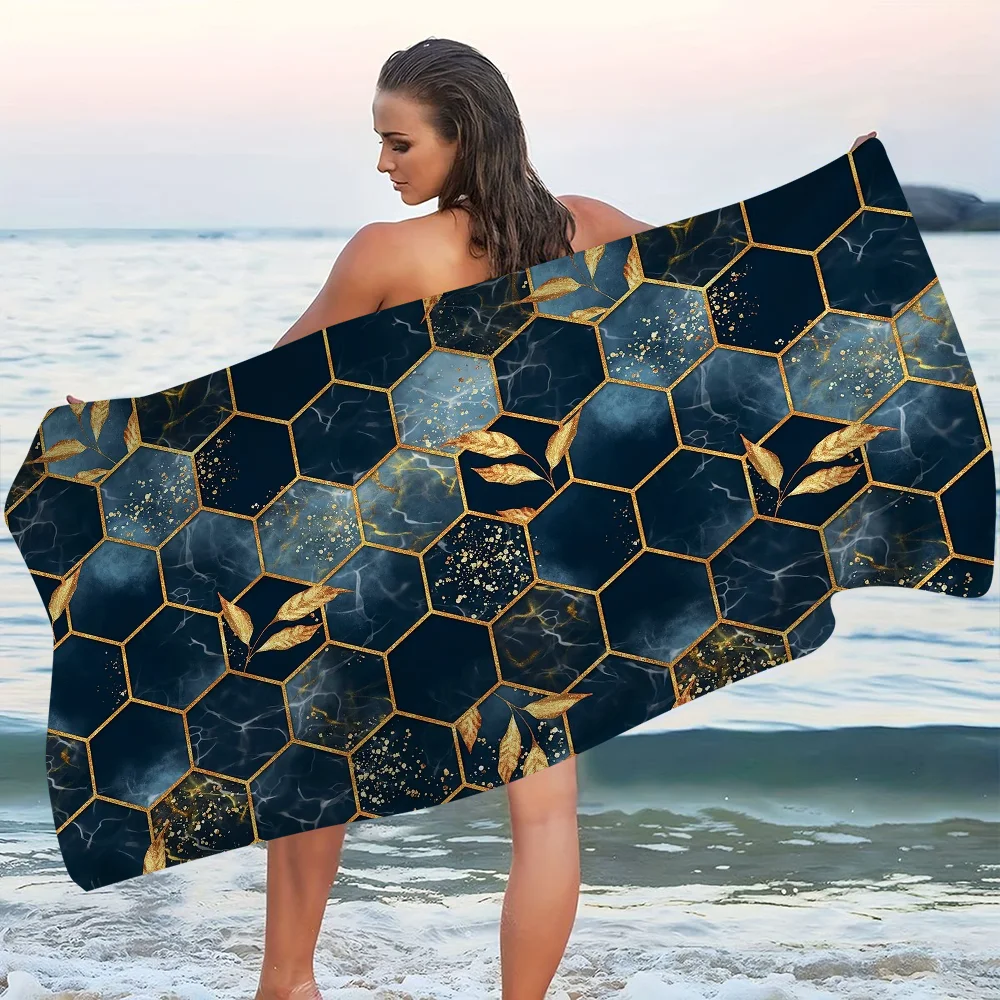 منشفة شاطئ مطبوعة من الألياف الدقيقة على شكل قرص العسل لتسلق الجبال واليوجا والسباحة والجري ومنشفة ناعمة ماصة #4