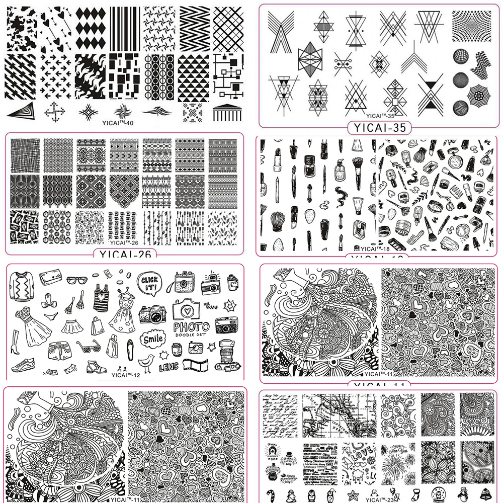 Plaques d'estampage d'ongles en dentelle, motifs géométriques, fleurs, feuilles, chat, oiseau, modèles de tampons d'art d'ongles, pochoirs d'impression de vernis, outils de manucure