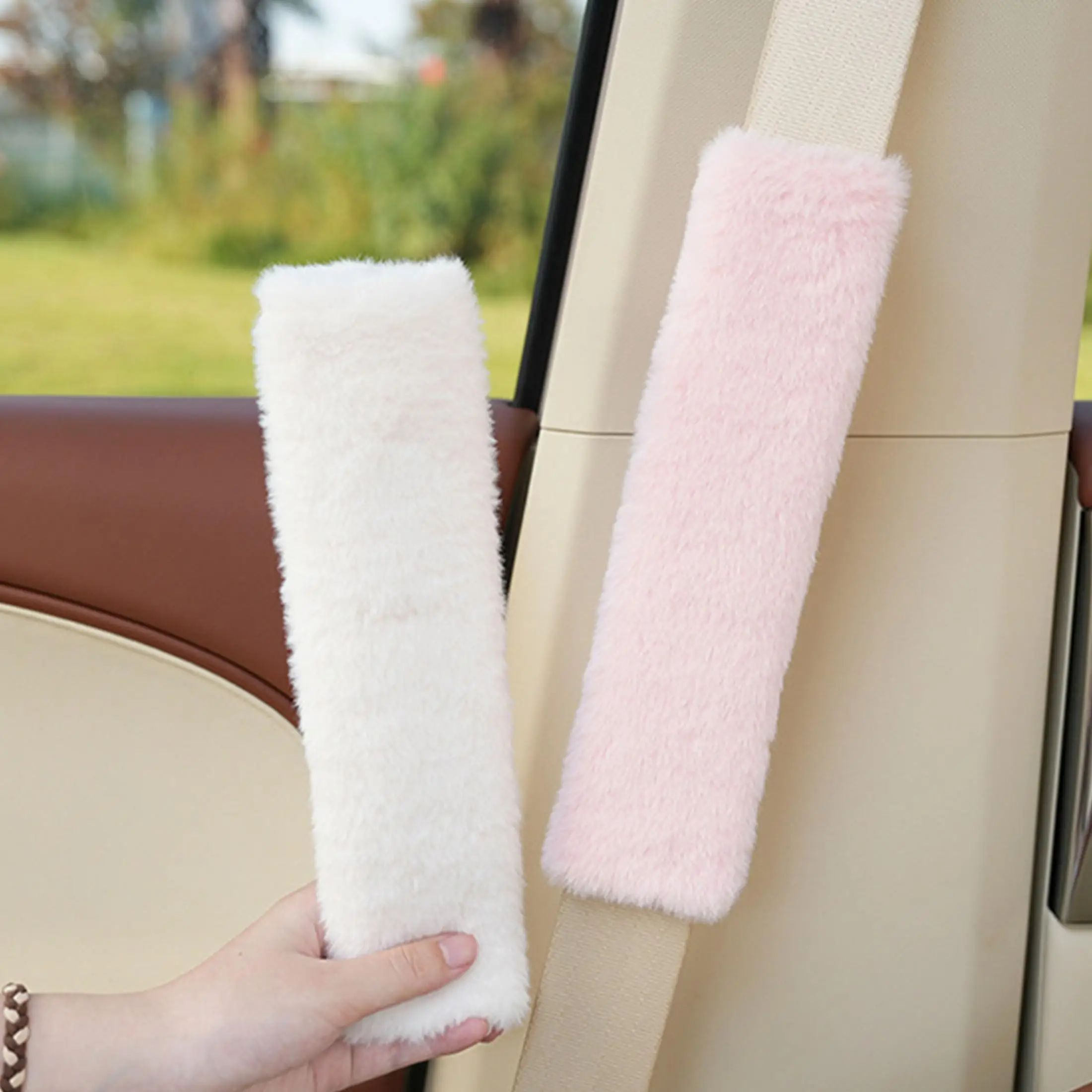 

Цельный длинный ремень безопасности автомобиля из искусственной кроличьей шерсти, наплечная защита, подходит для осенних и зимних сезонов