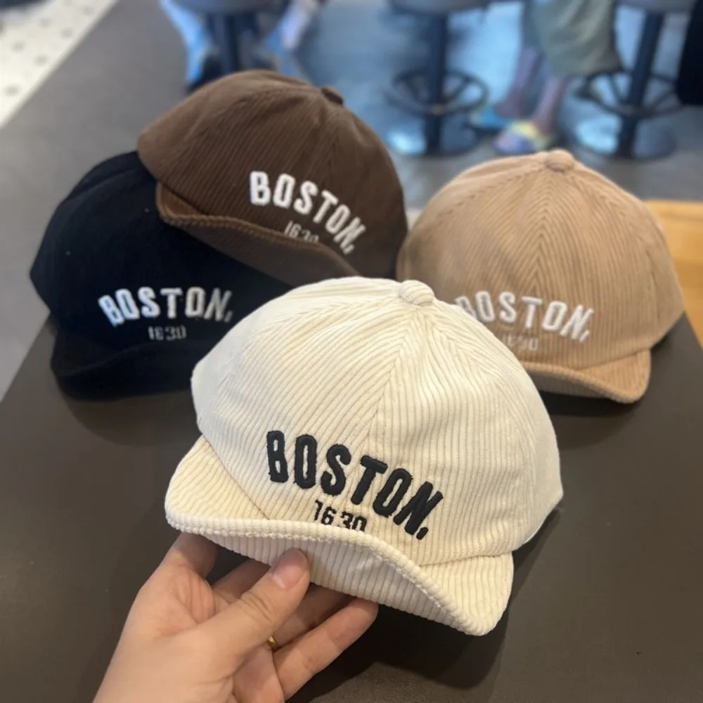 

Embroidery Design Children Corduroy Cap Breathable Adjustable Letter Embroidery Cap Lightweight Solid Color Glacier Cap