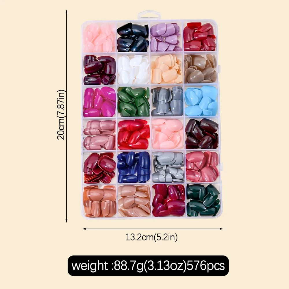 576 pièces 24 couleurs court carré presse sur ongles couverture complète couleur unie coloré faux ongles acrylique artificiel portable faux bout des doigts
