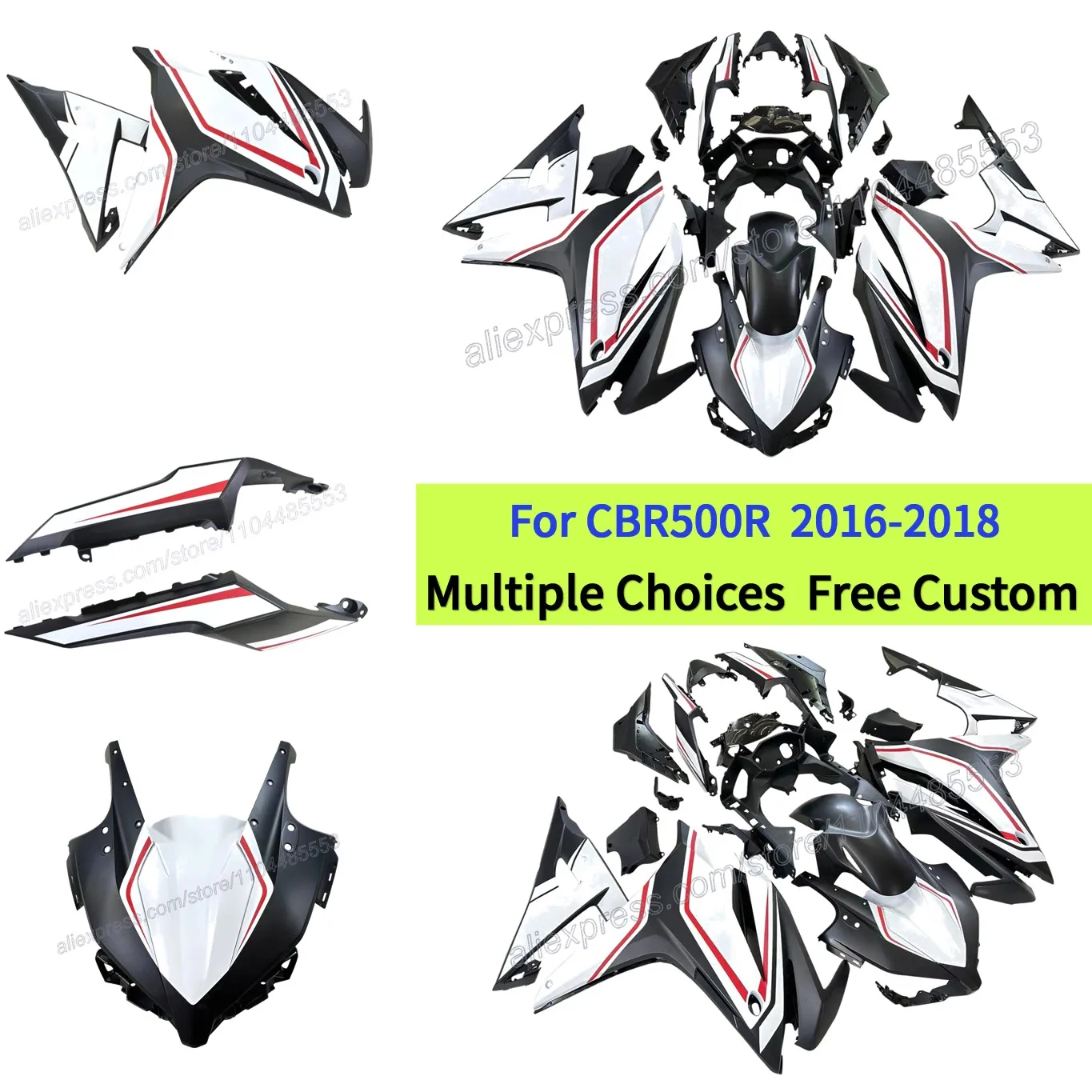 

Fairing kit For HONDA CBR500R 2016 2017 CBR 500R 2018 | High-Performance ABS Plastic | Matte Black | Iines in red