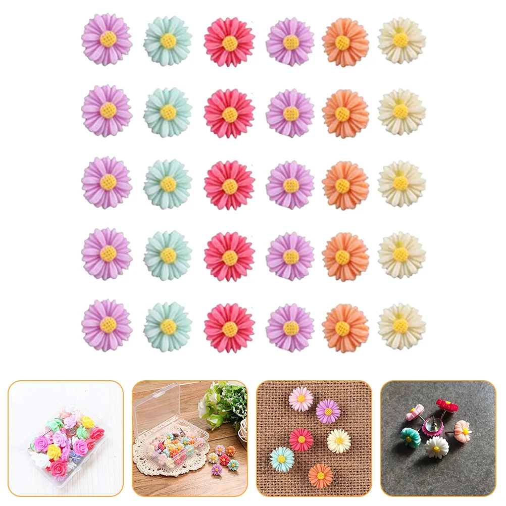 Pushdecorative Push Tacks Daisy Thumb Map Flower Board Pin Bulletin Woodenwall Thumbtacks Floral Poster Files Photo