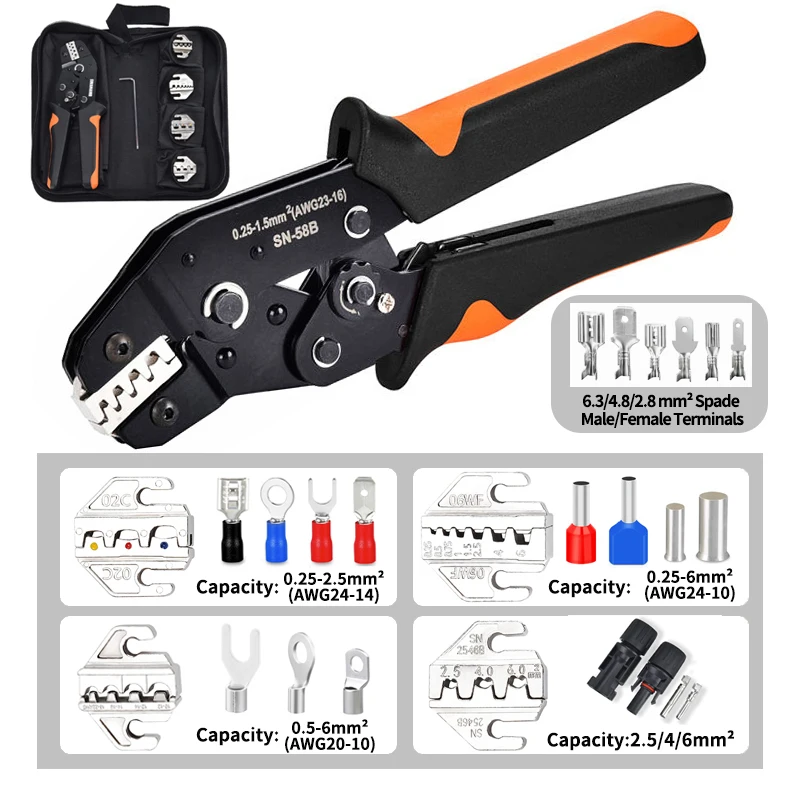 Crimping Tool Set Pressed Pliers Electrician Tools Electrical Terminals Clamp Electronics Pressing Connector Hand Jaws 48BS 2549