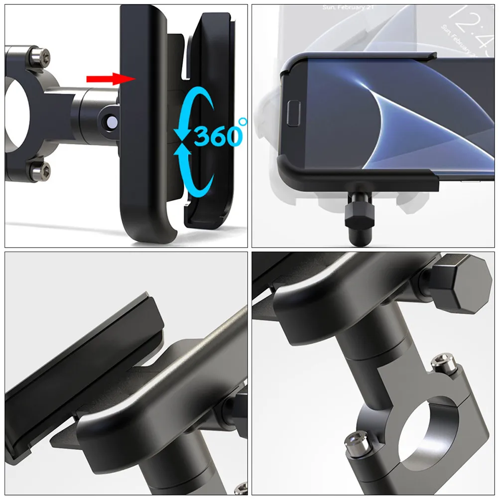 Bike Phone Holder Aluminum Alloy 360 Degree Rotatable Bracket Stand Compatible Phones Durable Anti Shake Bike PhoneBracket