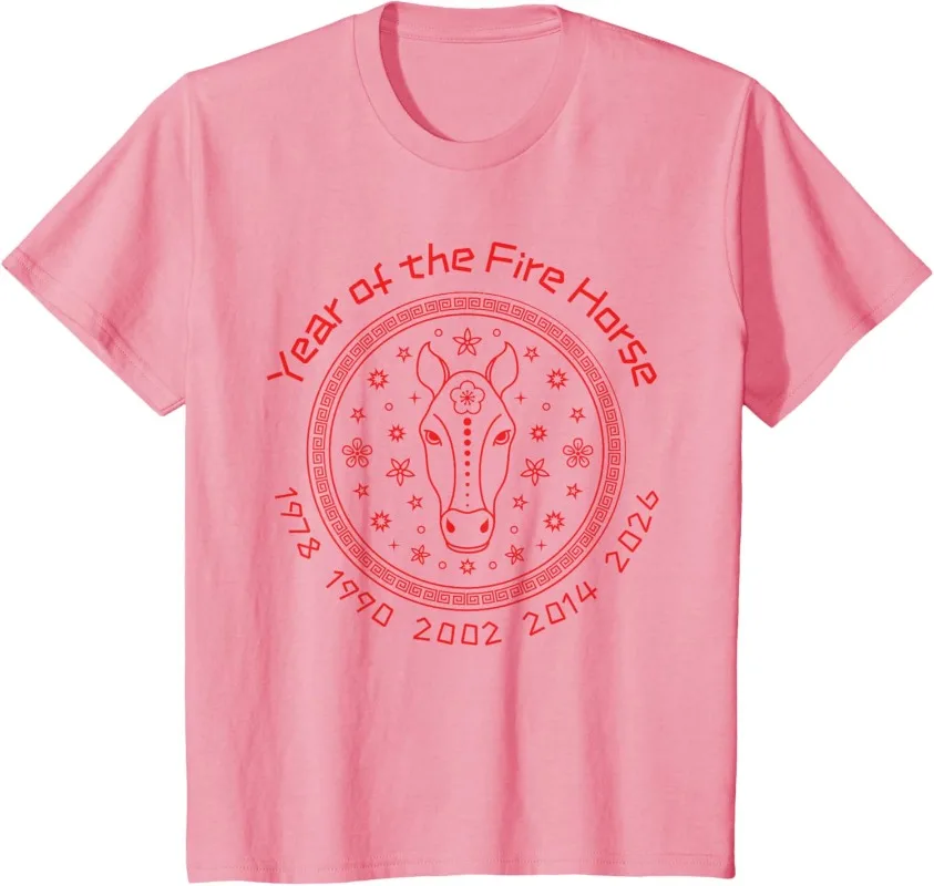 Camiseta de Año Nuevo Chino del Caballo de Fuego 2026, Top de algodón de manga corta con cuello redondo, camisetas cómodas de moda urbana para todas las estaciones