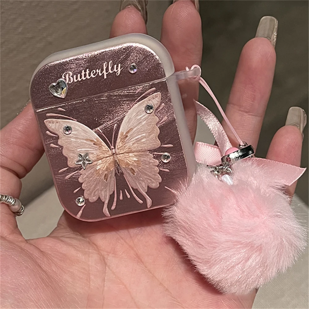 Cute 3D Drill Butterfly electroplating Headphones Protective Shell Soft Cover For AirPods  1 2 3 Pro2 With Hairball Pendant Case