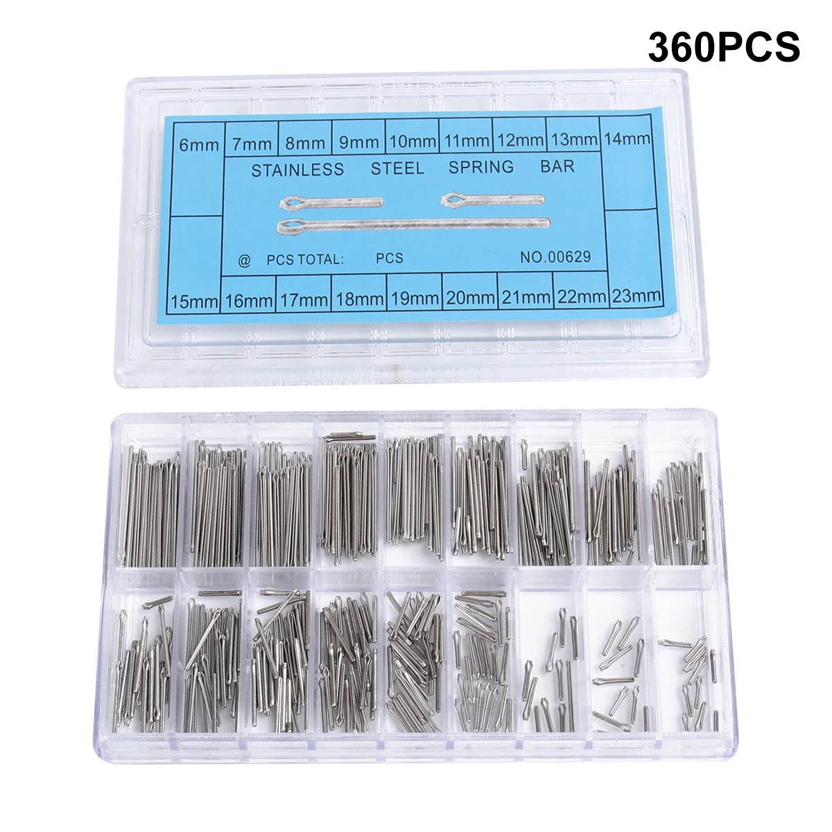 

360pcs Stainless Steel Watch Band Link Cotter Spring Bars 18 Sizes 6Mm-23Mm Silver For Watch Repair Durable Metal Pin Remover